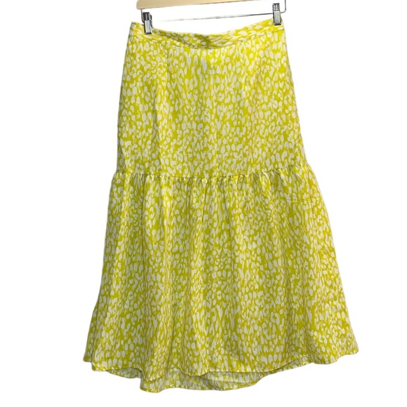 Who What Wear Women's Yellow Citrus Leopard Print Tiered Midi Skirt Size L - Picture 2 of 9